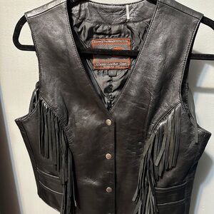 Black leather biker vest